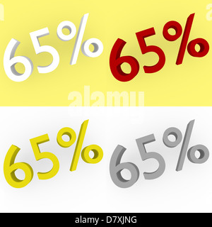3D Rendern 65 Prozent in weiß, rot, Silber und Gold Stockfoto