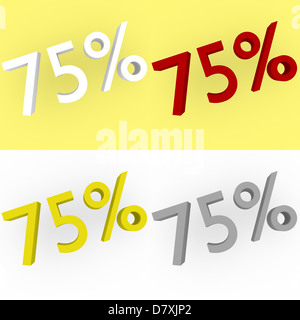 3D Rendern 75 Prozent in weiß, rot, Silber und Gold Stockfoto