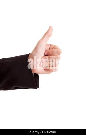 Hand zeigt Daumen oben, isoliert auf weiß Stockfoto