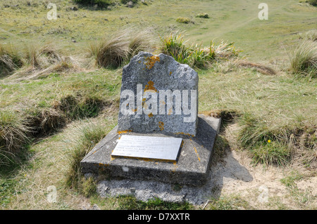 Gedenktafel anlässlich Str. Pirans Oratorium Penhale Sands Perranporth Cornwall England UK GB Stockfoto