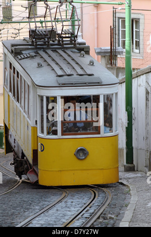 Ascensor da Gloria, manchmal bekannt als der Elevador da Gloria Standseilbahn verbindet die Pombaline Innenstadt oder Baixa Dsitrict mit dem Bairro Alto in Lissabon Portugal Stockfoto