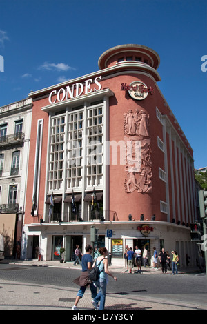 Hard Rock Cafe (ehemals Condes Cinema), Avenida da Liberdade / Praça Dos Restauradores, Stadtzentrum, Lissabon, Portugal Stockfoto