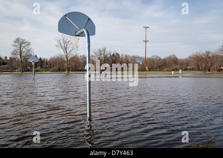 Rock River überläuft und Überschwemmungen einen park Stockfoto