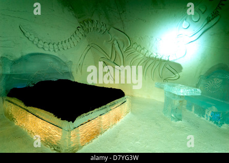 "Vingt Mille Lieues Sous Les glaces" Themenzimmer, Hotel de Glace, Eishotel, Quebec Stadt, Quebec, Kanada. Stockfoto