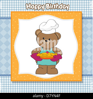 Teddybär mit Kuchen. Geburtstag Grußkarte Stockfoto