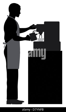 Männlichen Kaffee Barista Silhouette Zubereitung von Espresso und Milch mit Espresso Maschine Illustration dämpfen Stockfoto