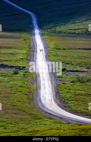 Zwei Radfahrer fahren die beschränkte Zufahrt in Richtung steinerne Kuppel, Denali National Park, Alaska, USA Stockfoto