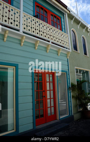 Bunte Gebäude in Philipsburg, St.Maarten, Niederländische Antillen Stockfoto