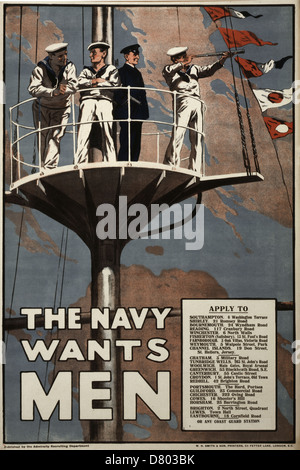 Die Marine will Männer 1915 britische Propaganda - Kampagne zu gewinnen Stockfoto