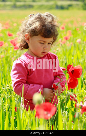 Kleines Mädchen mit Mohnblumen. Stockfoto