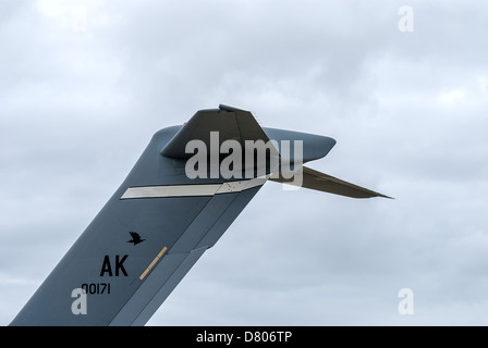 Das Heckteil eines Boeing C-17 Globemaster III der Royal Australian Air Force wurde auf der Avalon International Airshow Victor ausgestellt Stockfoto