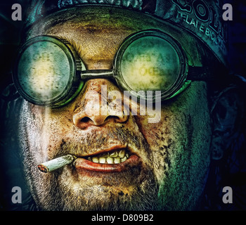 Illustration des kaukasischen Mann Brille Rauchen Stockfoto