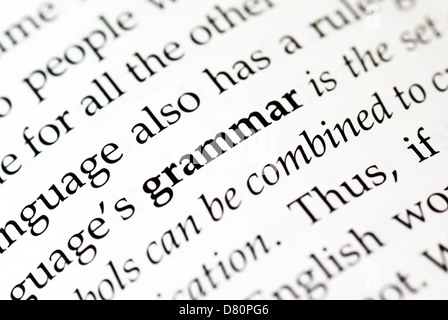 Das Wort "Grammatik" Fett in einem Buch Stockfoto