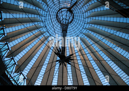The modern Dome of the Sony Center, view from inside, designed by Helmut. Jahn, located in Potsdamer Platz, Berlin, Germany Stockfoto