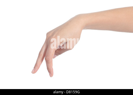 Hand der Frau zu Fuß mit den Fingern auf einem weißen Hintergrund isoliert Stockfoto