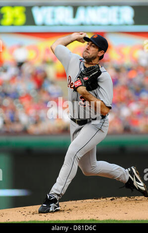 16. Mai 2013 gespielt - Arlington, Texas, USA - Detroit ab Krug JUSTIN VERLANDER in der ersten wie die Detroit Tigers wirft die Texas Rangers bei Rangers Ballpark am 16. Mai 2013 in Arlington, Texas, USA. (Kredit-Bild: © Ralph Lauer/ZUMAPRESS.com) Stockfoto