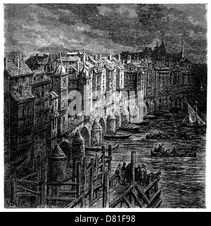 London Brücke im Jahre 1694: Gravur von Gustave Doré (1822 – 1883) Stockfoto