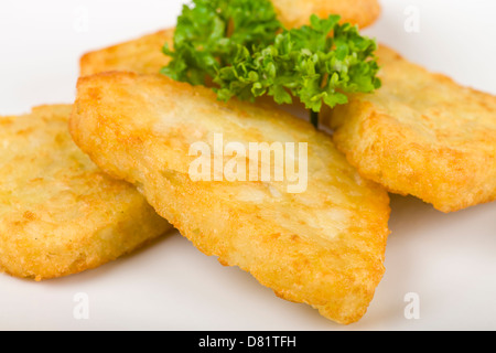 Rösti - gebratene Kartoffelpuffer. Frühstück-Beilage. Stockfoto