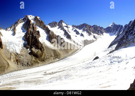 Aiguille du Chardonnet (links), Aiguille d Argentiere (rechts) und Gletscher d Argentiere, Mont-Blanc-Massiv, Frankreich Ar Stockfoto