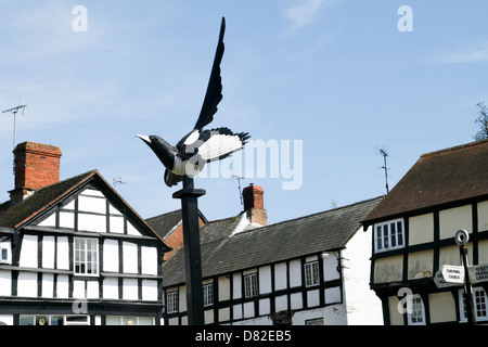 Elster Skulptur schwarz-weiß Dorf Trail Weobley Herefordshire England UK Stockfoto