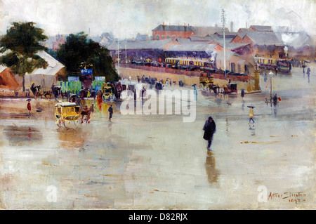 Arthur Streeton, Bahnhof, Redfern 1893 Öl auf Leinwand. Art Gallery of New South Wales, die Domain Sydney. Stockfoto