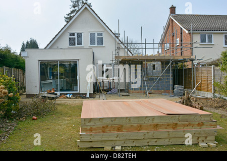 Holzrahmen Fertigbauweise panels Schlafzimmer auf der oberen Etage des Einfamilienhauses England UK in Form siehe 'Mehr Info' Hinweis unten Stockfoto