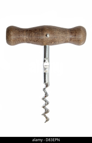 Alter Korkenzieher isoliert auf weißem Hintergrund Stockfoto