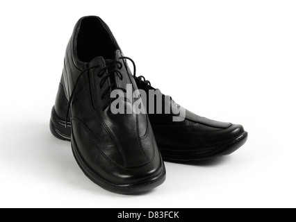 Paar schwarze Herren Lederschuhe isoliert auf weißem Hintergrund Stockfoto