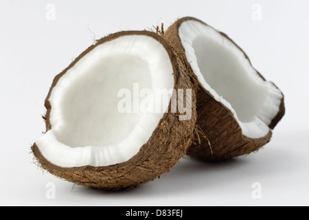 Kokosnuss in zwei Hälften gerissen Stockfoto