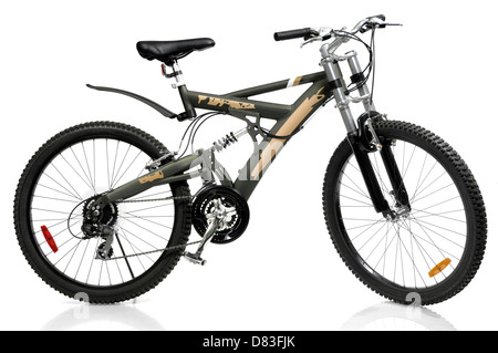 MTB Sport 21-Gang dual Suspension Mountainbike Fahrrad Seitenansicht isoliert auf weißem Hintergrund Stockfoto