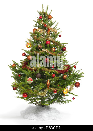 Geschmückter Weihnachtsbaum isoliert auf weißem Hintergrund Stockfoto