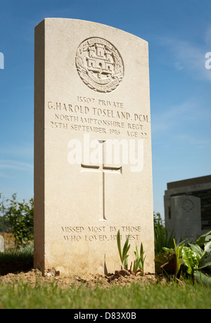 Grabstein von privaten George H Toseland. Starb im Alter von 22. September 1916. PEAKE HOLZ BRITISH CEMETERY, REICHSWEHRMINISTERIUM, SOMME, FRANKREICH. Stockfoto