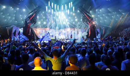 Atmosphäre beim Finale des Eurovision Song Contest 2013 in Malmö, Schweden, 18. Mai 2013. Die jährliche Veranstaltung wird von Millionen von Fernsehzuschauern verfolgt, die auch bei der Abstimmung teilnehmen. Foto: Jörg Carstensen/Dpa +++(c) Dpa - Bildfunk +++ Stockfoto