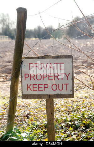 Ein privates Eigentum zu halten, Zeichen in Cambridgeshire Landschaft, UK Stockfoto