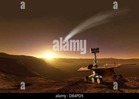 Der Komet des Jahres 2014 macht eine Annäherung zum Mars und setzt auf eine spektakuläre Show für die Gelegenheit Mars Exploration Rover. Stockfoto