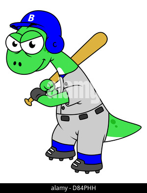 Abbildung von einem Brontosaurus-Baseball-Spieler. Stockfoto