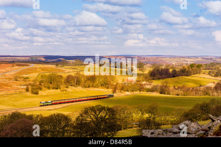 Vintage Diesel-Zug macht seinen Weg, Pickering von Goathland durch die schönen North York Moors im Frühjahr. Stockfoto