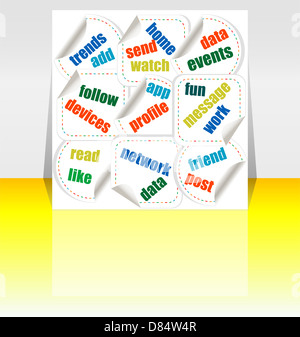 Social-Media-Formulierung, Wortwolke - Flyer oder Decken Design Stockfoto