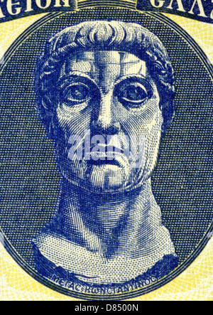 Konstantin der große (272-337) auf 100 Drachmai 1950 Banknote aus Griechenland. Römischer Kaiser während 306-337. Stockfoto