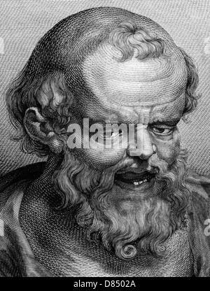 Demokrit (460BC-370BC) auf Gravur von 1788. Der griechische Philosoph. Die meisten einflussreichsten Pre-Ocratic. Stockfoto