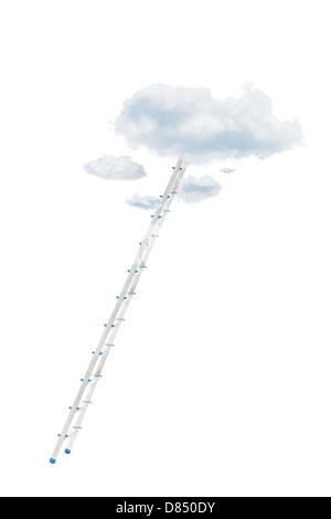 Metallleiter und Wolken auf weißen Hintergrund isoliert Stockfoto