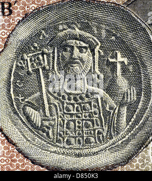 Justinian I (482-565) auf 500 Drachmai 1953 Banknote aus Griechenland. Byzantinische Kaiser während 527-565. Stockfoto