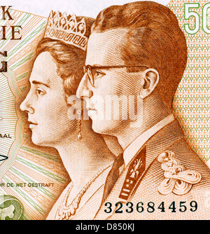 König Baudouin I und Königin Fabiola auf 50 Franken 1966 Banknote aus Belgien. Stockfoto