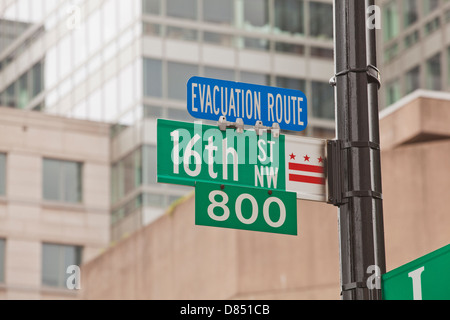 Evakuierung Route Zeichen - Washington, DC USA Stockfoto