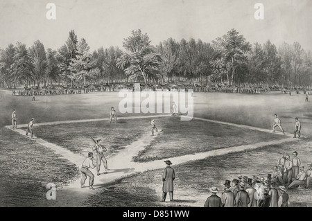 Das amerikanische national Spiel base Ball. Grand match für die Meisterschaft in die elysischen Felder, Hoboken, NJ, 1866 Stockfoto