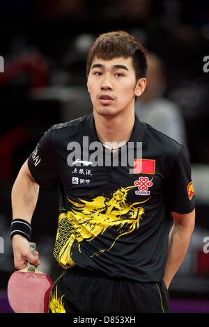 Paris, Frankreich. 19. Mai 2013. Yan, ein China reagiert während der Männer Viertelfinalspiel der Tischtennis-Weltmeisterschaften 2013 im Palais Omnisport de Paris Bercy, Paris, Frankreich. (Foto: Enrico Calderoni/AFLO SPORT/Alamy Live-Nachrichten) Stockfoto