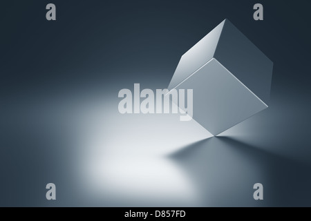 Metall auf Metall Tisch mit textfreiraum-Würfel. 3D render Stockfoto