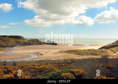 Ein Blick auf Three Cliffs Bay auf der Gower-Halbinsel in South Wales, UK Stockfoto