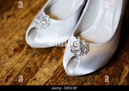 Nahaufnahme der Bräute Schuhe zeigen Details am Hochzeitstag Stockfoto