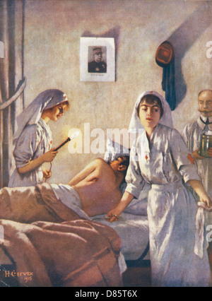 Französischen Krankenschwestern mit verwundeten Soldaten Wwi Stockfoto